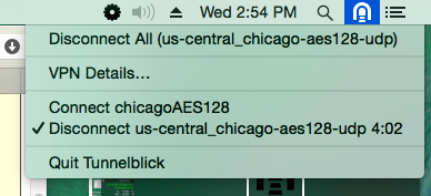 Tunnelblick in the menu bar