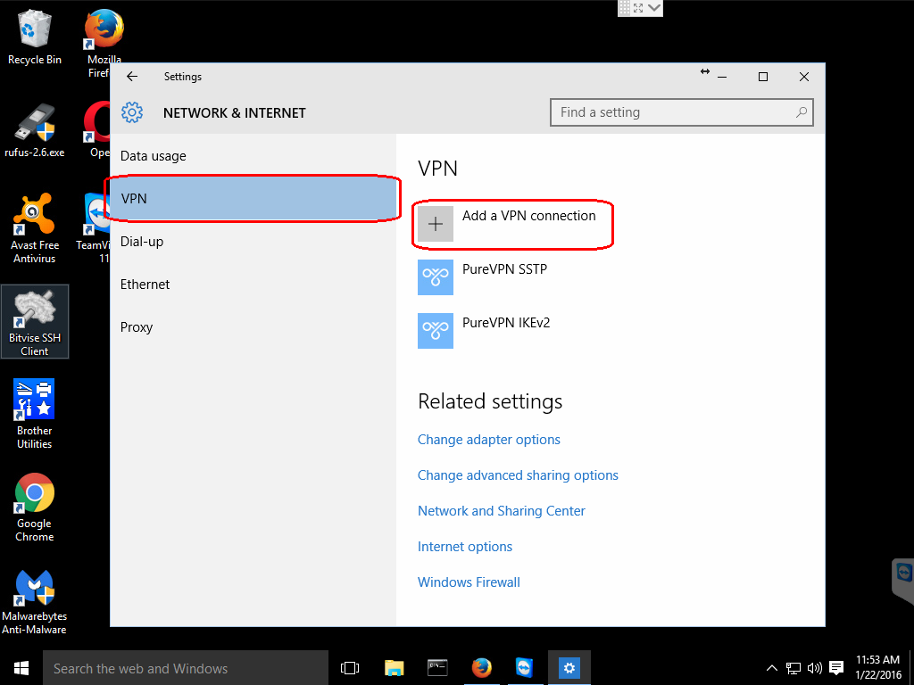 Add a VPN Connection Win10