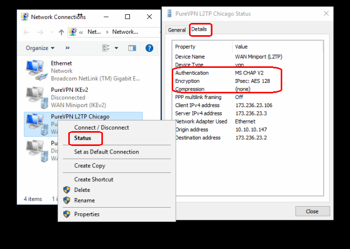 detailedstatus win10 l2tp