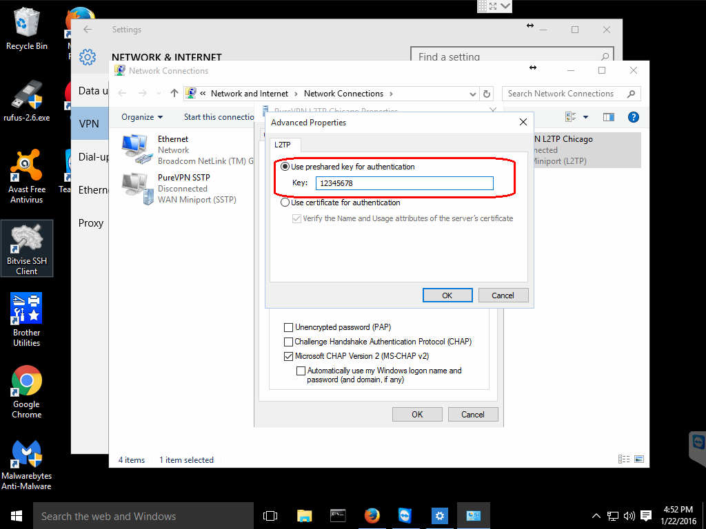 preshared key win10 l2tp