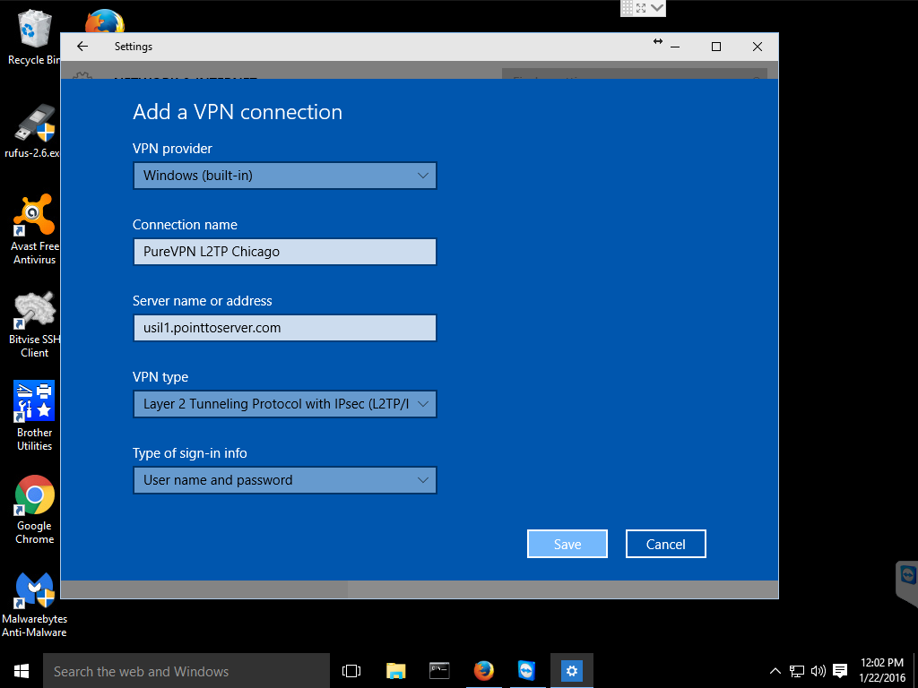 VPN Settings L2TP Win10