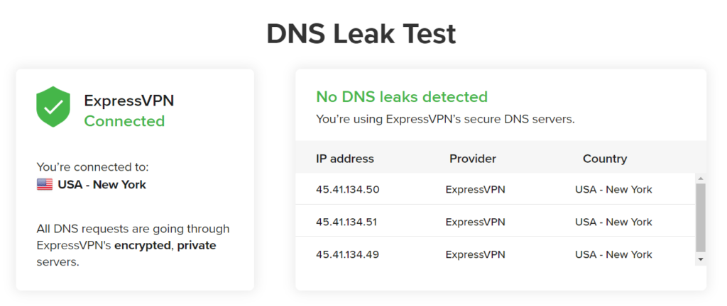 ExpressVPN DNS leak test