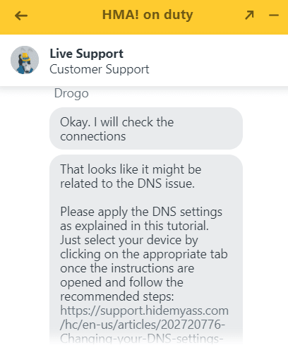 HideMyAss support