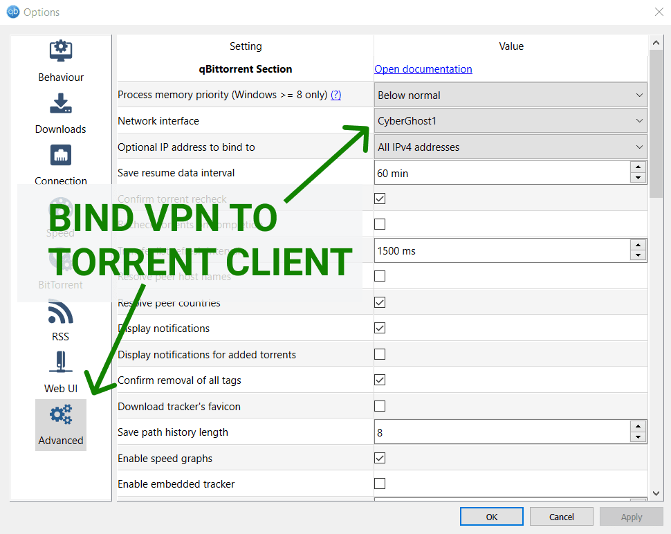 qBittorrent bind to VPN